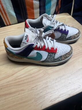 Nike women White Sneakers with Teal Swoosh and Multicolor Accents